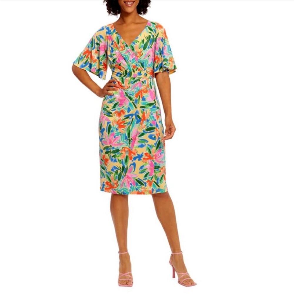 Maggy London Flutter Sleeve Floral Faux Wrap Dress Women’s Mini Vibrant